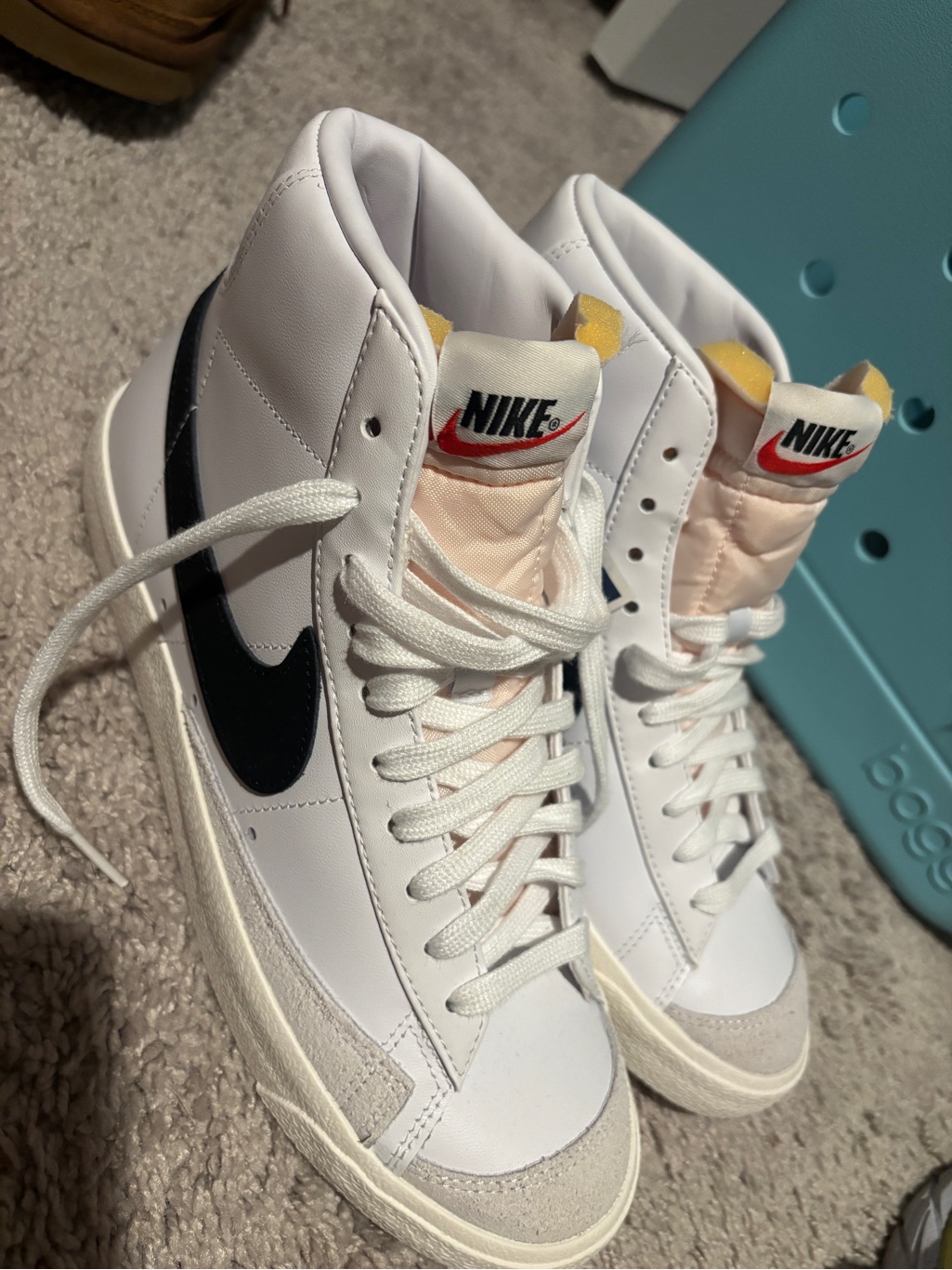 Nike Mid-Top Sneakers White With Black Swoosh And Peach Tongue